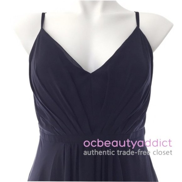 Eliza J Navy V-Neck Pleated Chiffon Gown Sz 4 - Picture 3 of 8